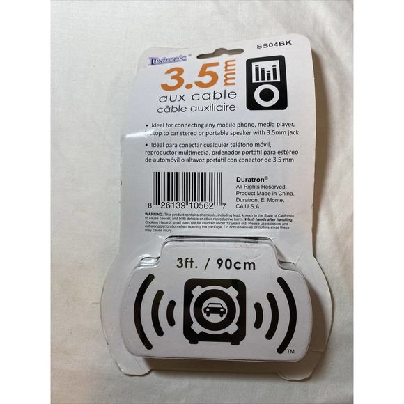 Luxtronic 3 ft (900 mm) length 0.138 inch (3.5 mm) black aux cable ss04bk - Picture 2 of 7